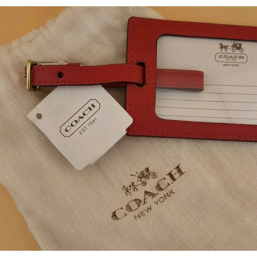 Coach Darcy Leather Luggage Tag Vermillion Red & Gold F67743 NWT - Picture 6 of 8